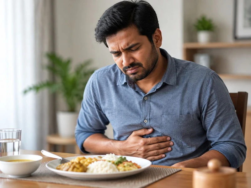 Man experiencing pain after a meal