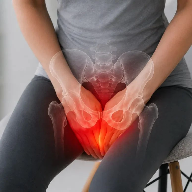 Person with perianal pain, pelvis highlighted